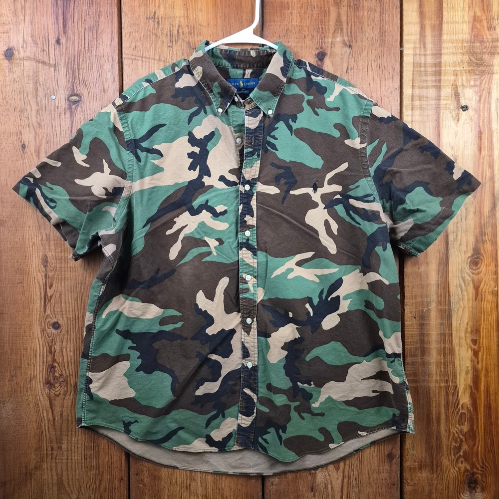 Ralph Lauren Mens XXL Camo Short Sleeve Button Down Shirt